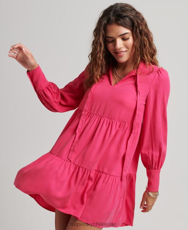 mujer Superdry rosa vestido corto a capas 2R68Z2550