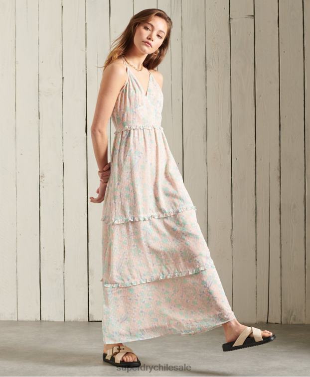 mujer Superdry rosa vestido largo margaux 2R68Z2547