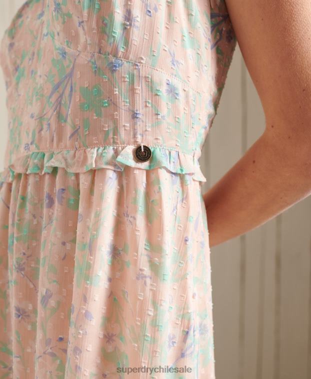 mujer Superdry rosa vestido largo margaux 2R68Z2547