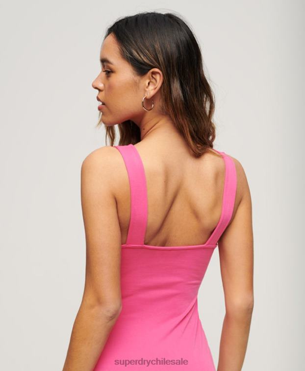 mujer Superdry rosa vestido midi de punto con cuello cuadrado 2R68Z2132
