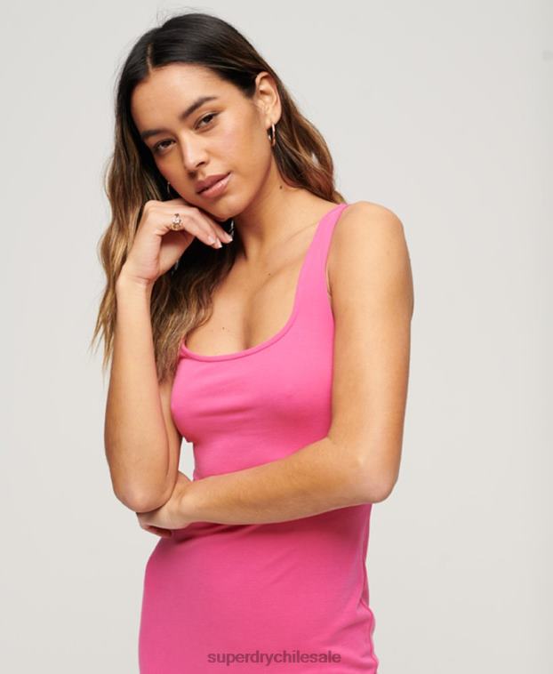mujer Superdry rosa vestido midi de punto con cuello cuadrado 2R68Z2132