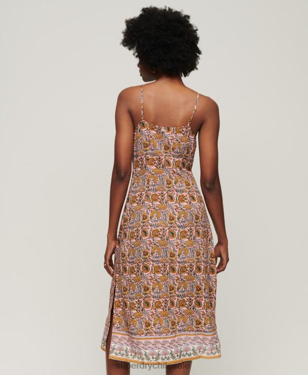 mujer Superdry rosa vestido midi de tirantes con botones estampados 2R68Z2009
