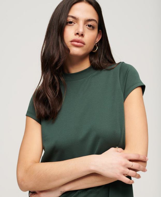 mujer Superdry verde mini vestido acampanado de manga corta 2R68Z1974
