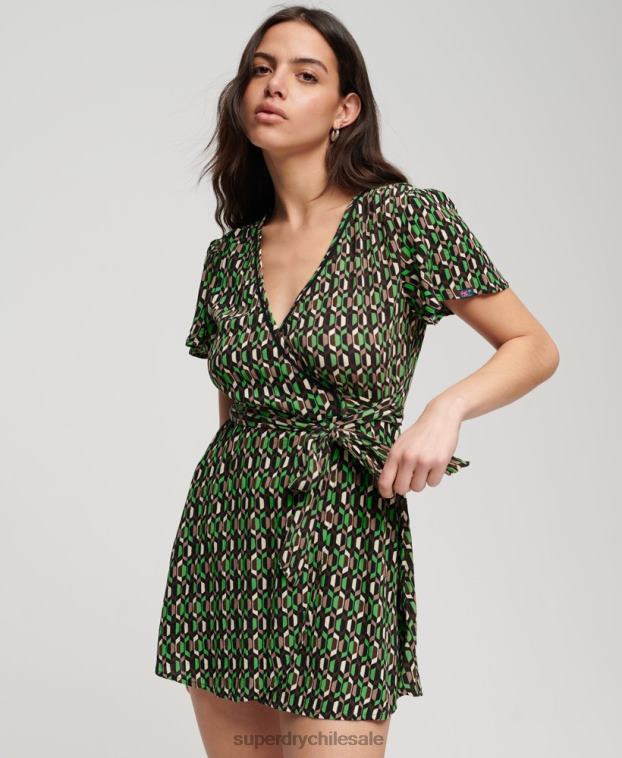mujer Superdry verde minivestido cruzado vintage 2R68Z2005