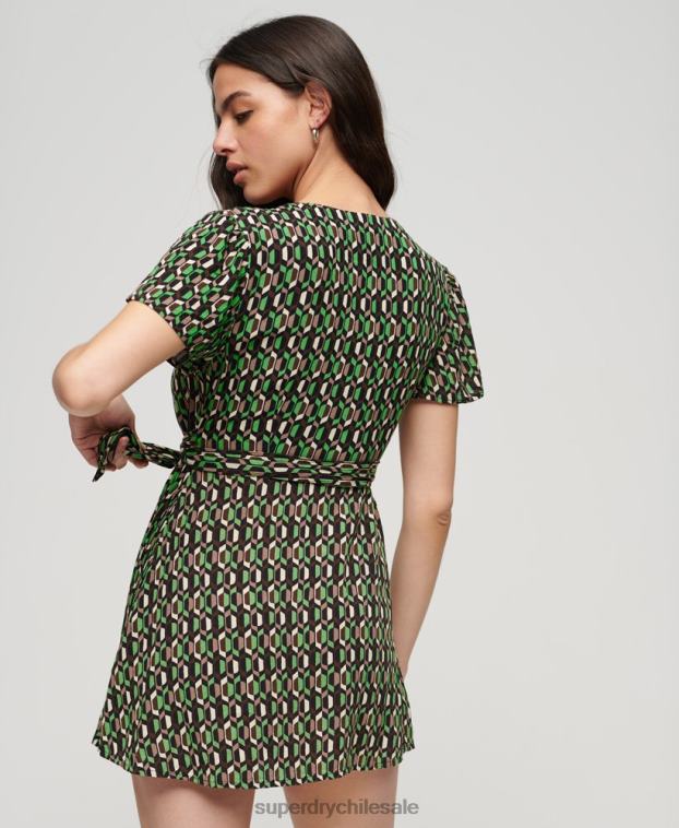 mujer Superdry verde minivestido cruzado vintage 2R68Z2005