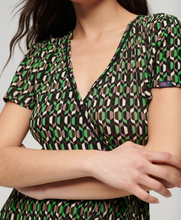 mujer Superdry verde minivestido cruzado vintage 2R68Z2005