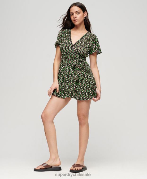 mujer Superdry verde minivestido cruzado vintage 2R68Z2005