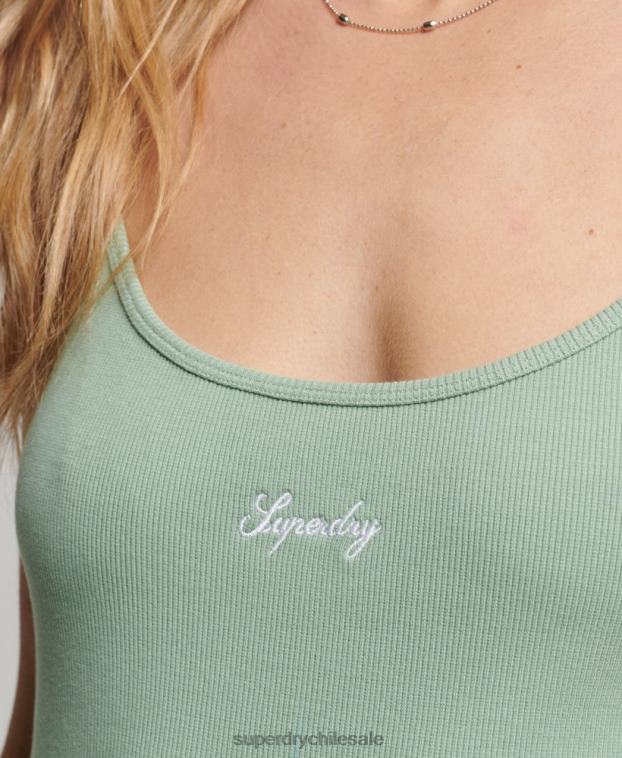 mujer Superdry verde vestido con tiras y logo 2R68Z2455