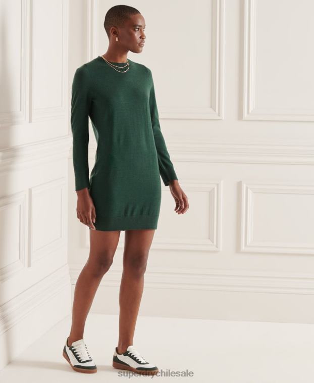 mujer Superdry verde vestido corto de punto de merino de studios 2R68Z6752