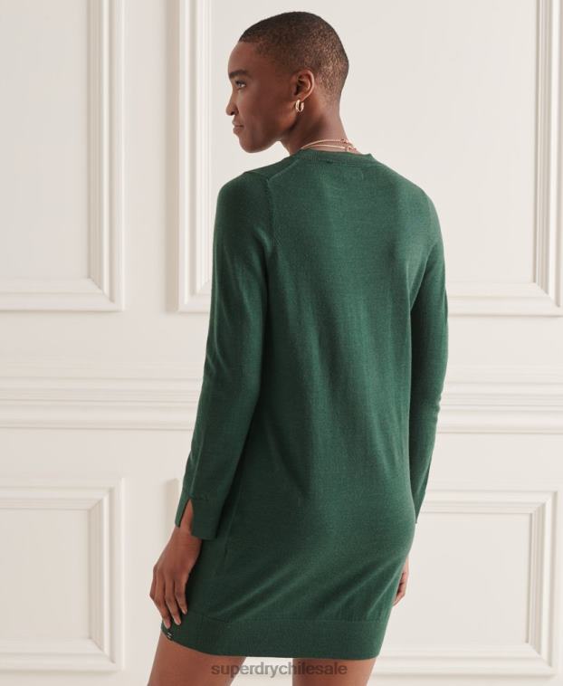 mujer Superdry verde vestido corto de punto de merino de studios 2R68Z6752