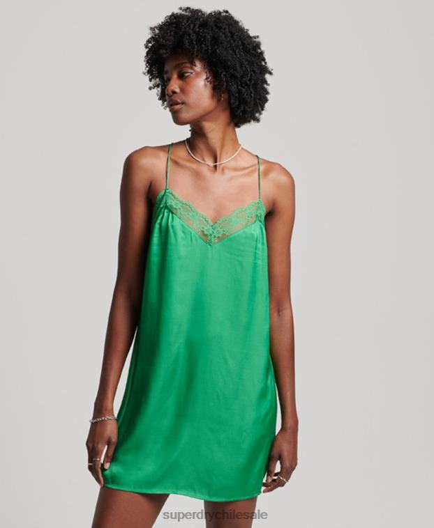 mujer Superdry verde vestido corto de satén 2R68Z2452