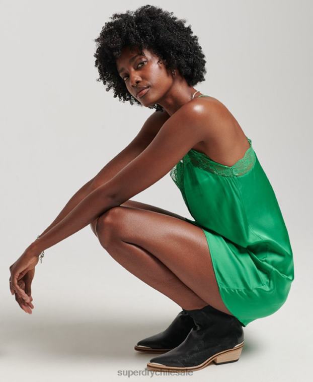 mujer Superdry verde vestido corto de satén 2R68Z2452