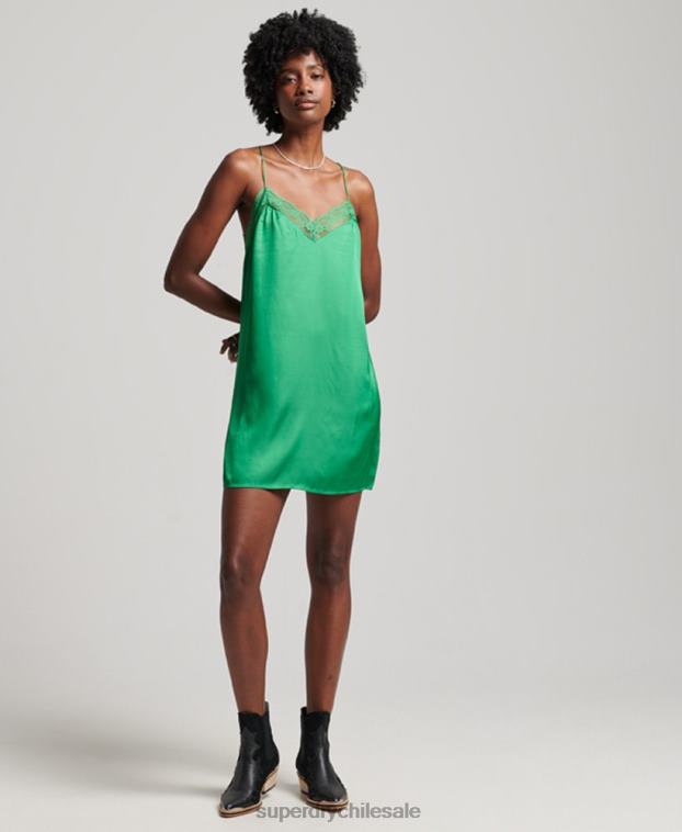 mujer Superdry verde vestido corto de satén 2R68Z2452