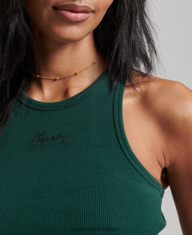 mujer Superdry verde vestido de tirantes básico con logo de código 2R68Z2424