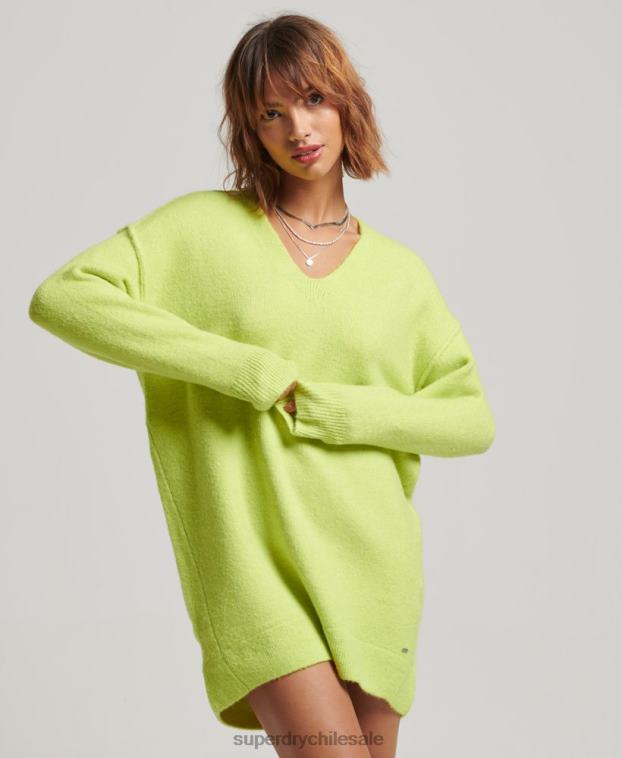 mujer Superdry verde vestido estilo jersey de punto con cuello en V 2R68Z2488