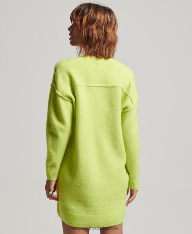 mujer Superdry verde vestido estilo jersey de punto con cuello en V 2R68Z2488