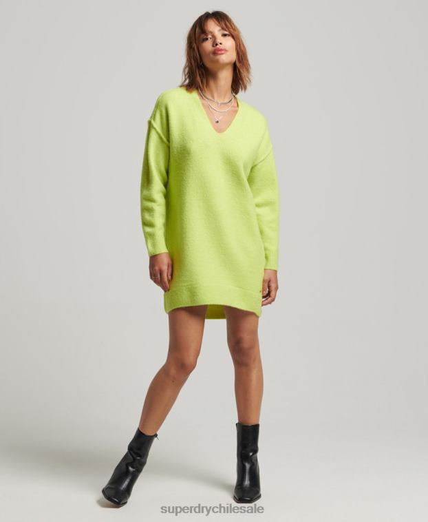 mujer Superdry verde vestido estilo jersey de punto con cuello en V 2R68Z2488