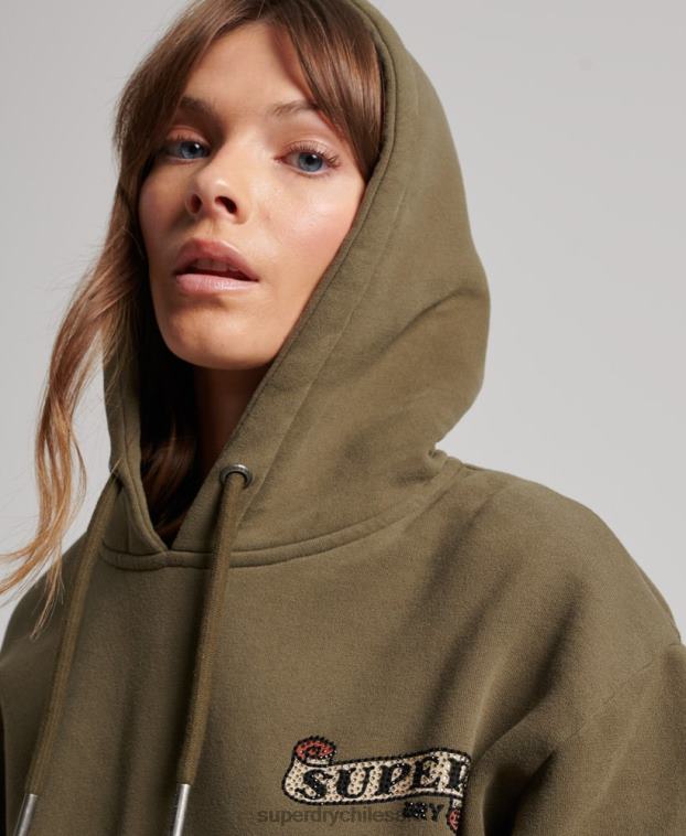 mujer Superdry verde vestido estilo sudadera con capucha y tatuaje 2R68Z2517