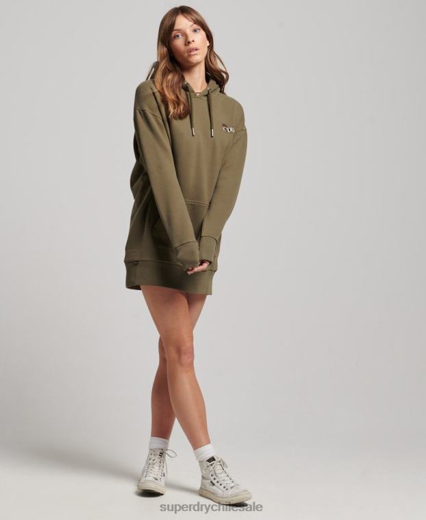 mujer Superdry verde vestido estilo sudadera con capucha y tatuaje 2R68Z2517