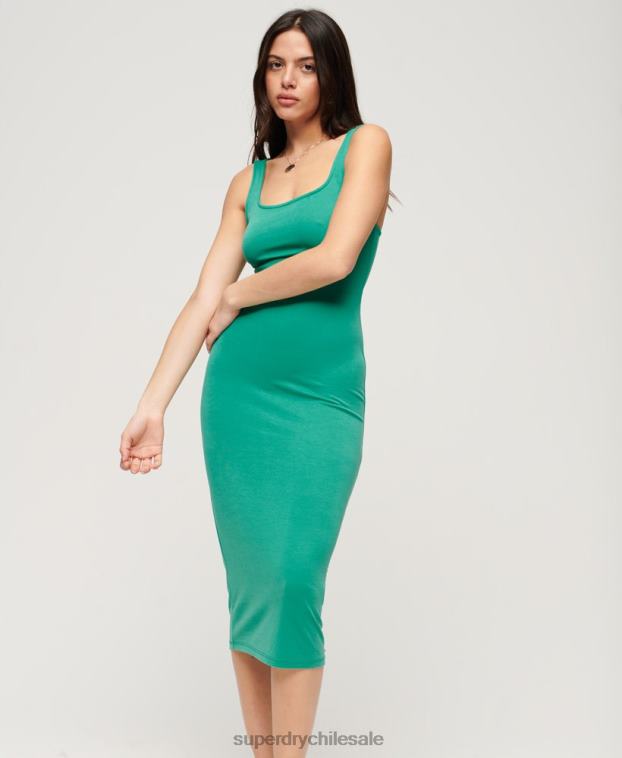 mujer Superdry verde vestido midi de punto con cuello cuadrado 2R68Z2045