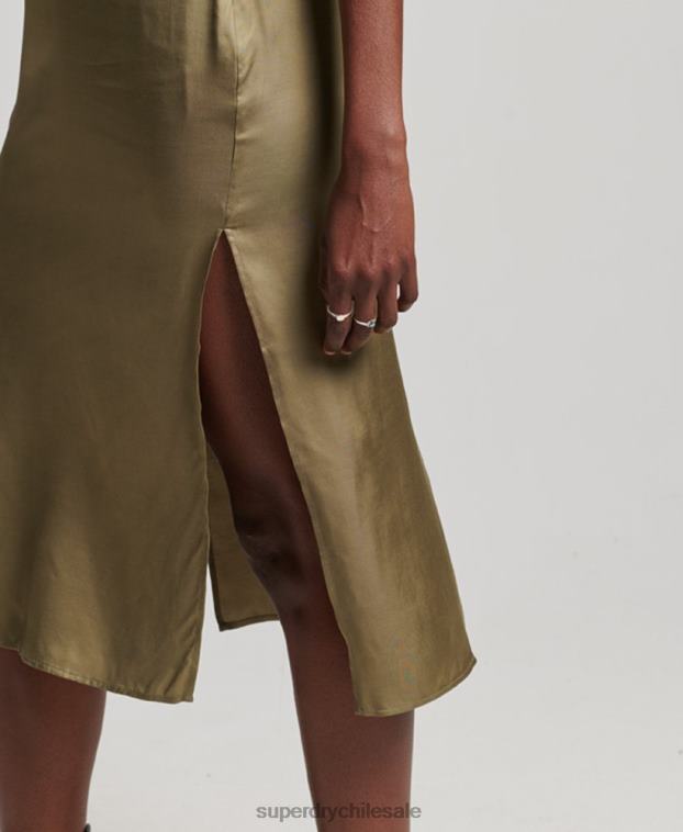 mujer Superdry verde vestido midi de tirantes de satén 2R68Z2394
