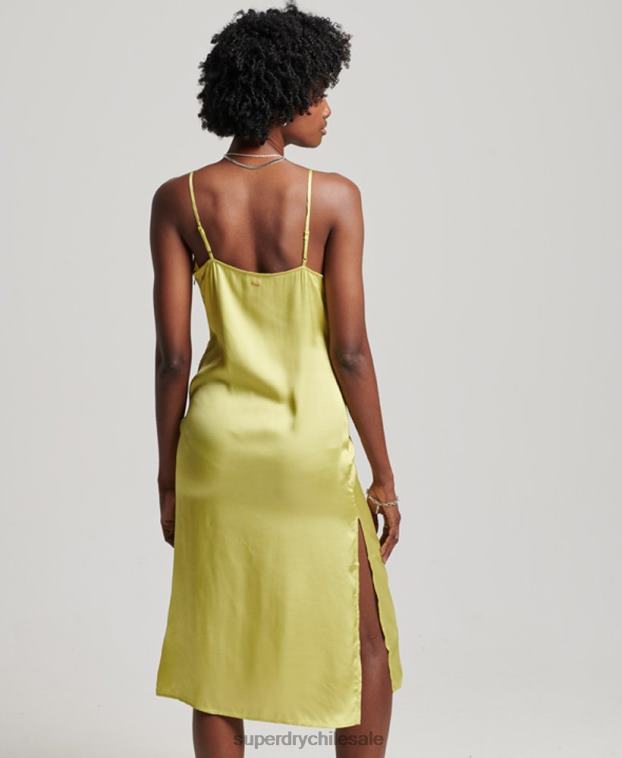 mujer Superdry verde vestido midi de tirantes de satén 2R68Z2492