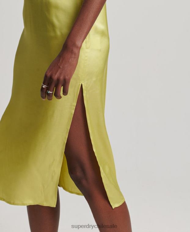 mujer Superdry verde vestido midi de tirantes de satén 2R68Z2492
