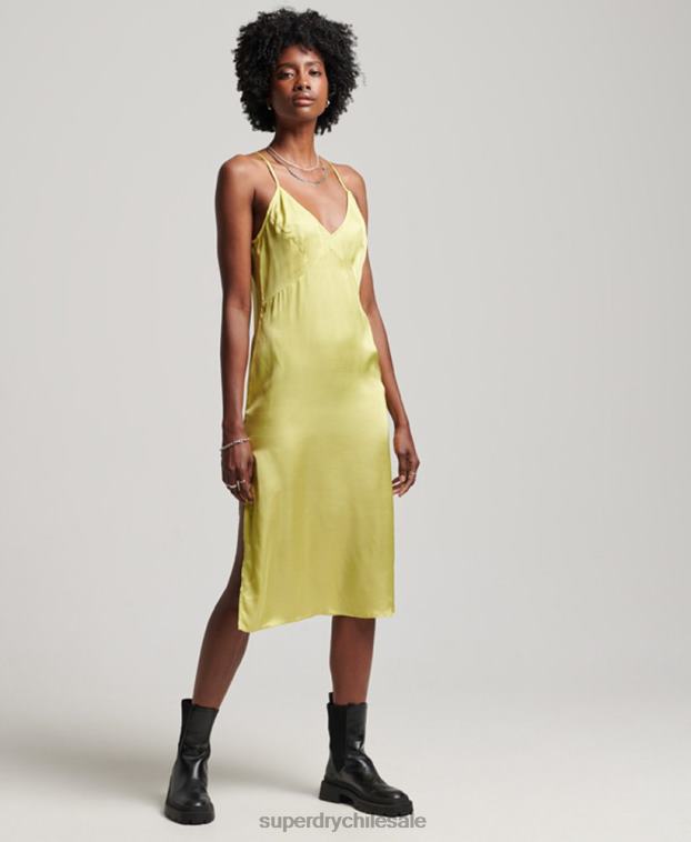 mujer Superdry verde vestido midi de tirantes de satén 2R68Z2492