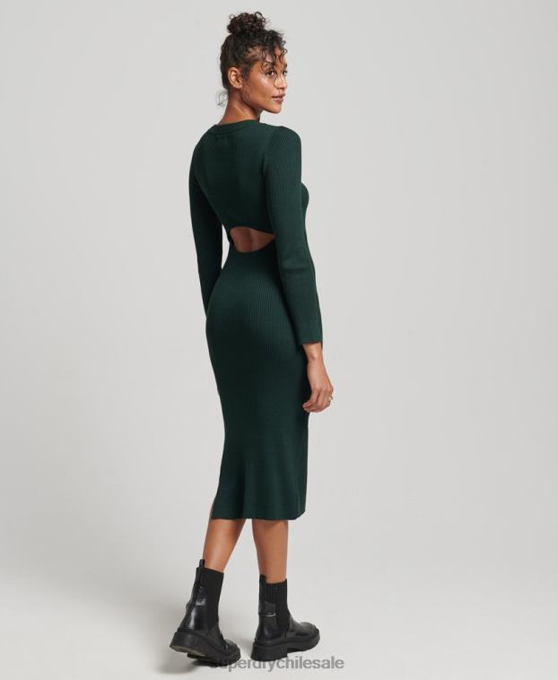 mujer Superdry verde vestido midi tejido sin espalda 2R68Z6684