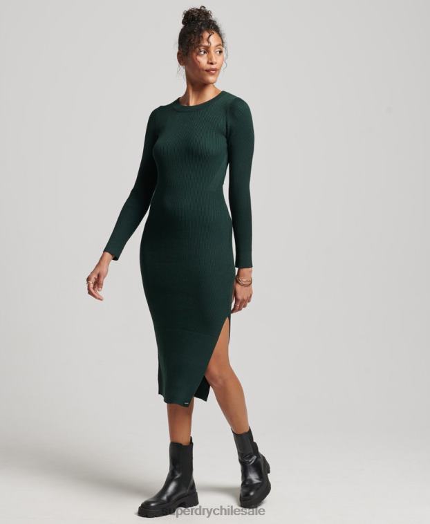 mujer Superdry verde vestido midi tejido sin espalda 2R68Z6684