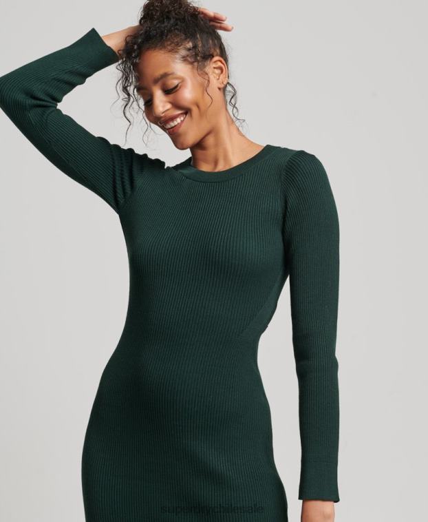 mujer Superdry verde vestido midi tejido sin espalda 2R68Z6684