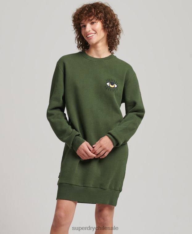 mujer Superdry verde vestido sudadera folk nómada 2R68Z2534