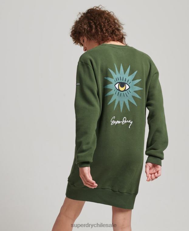 mujer Superdry verde vestido sudadera folk nómada 2R68Z2534