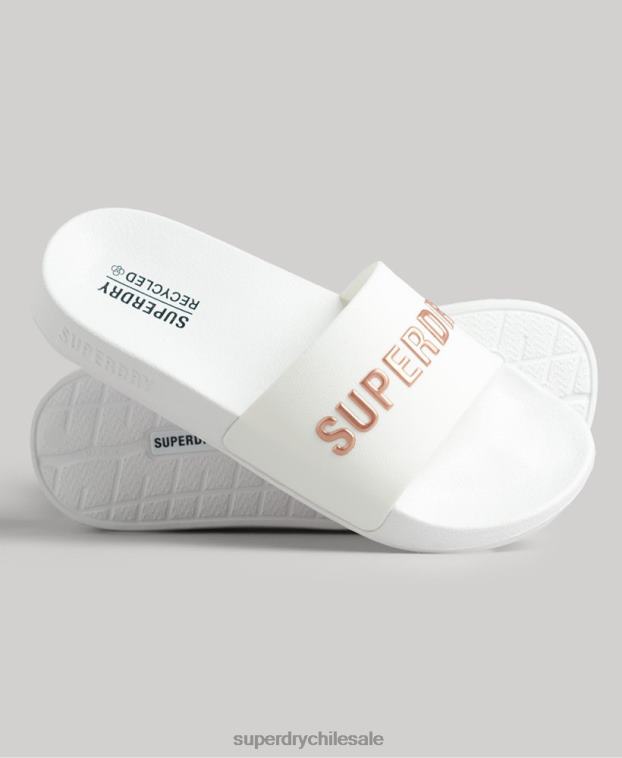 mujer Superdry blanco chanclas de piscina con logo de código 2R68Z4369