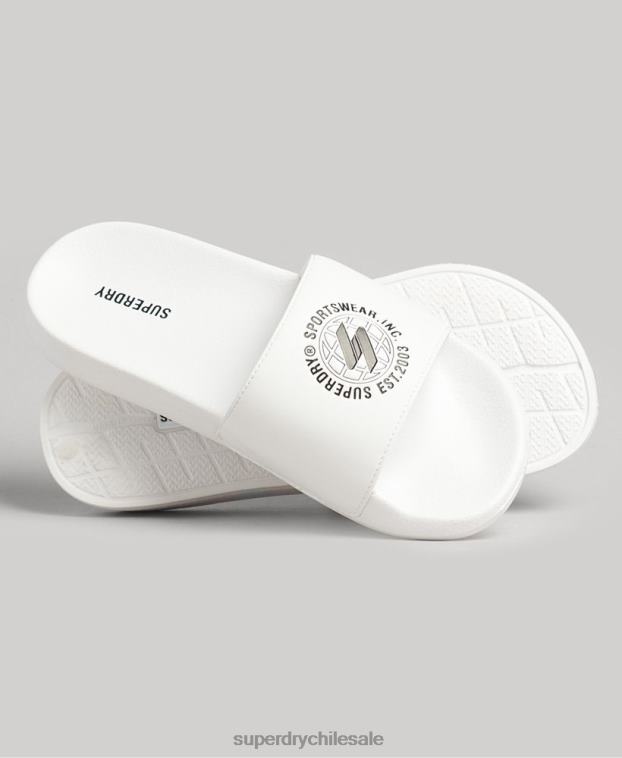 mujer Superdry blanco deslizadores de piscina con código impreso 2R68Z4407