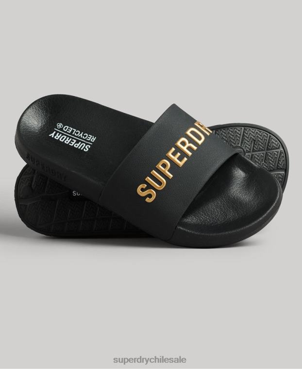 mujer Superdry negro chanclas de piscina con logo de código 2R68Z4345