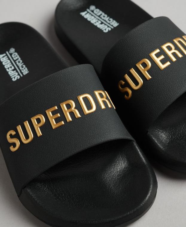 mujer Superdry negro chanclas de piscina con logo de código 2R68Z4345