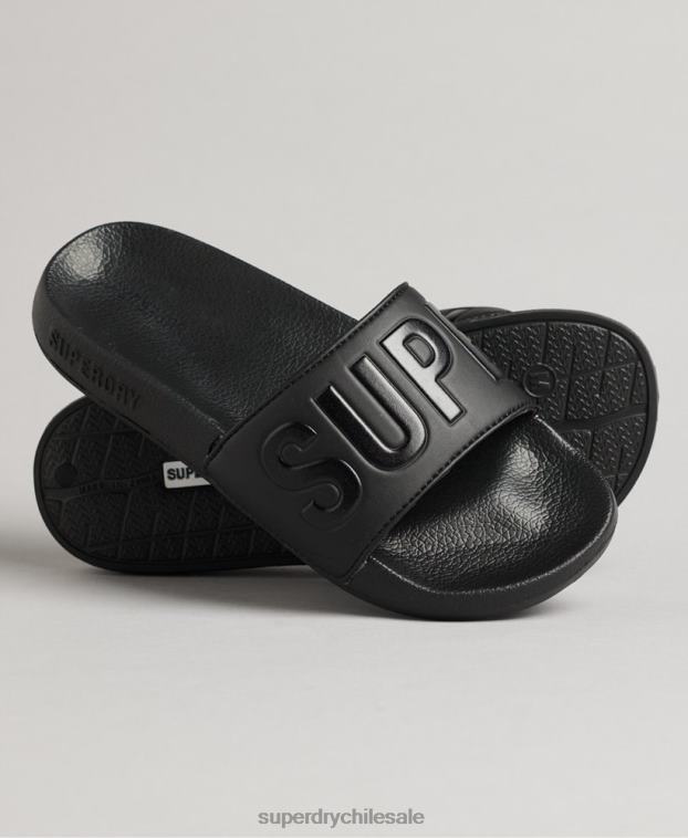 mujer Superdry negro deslizadores de piscina central 2R68Z4367