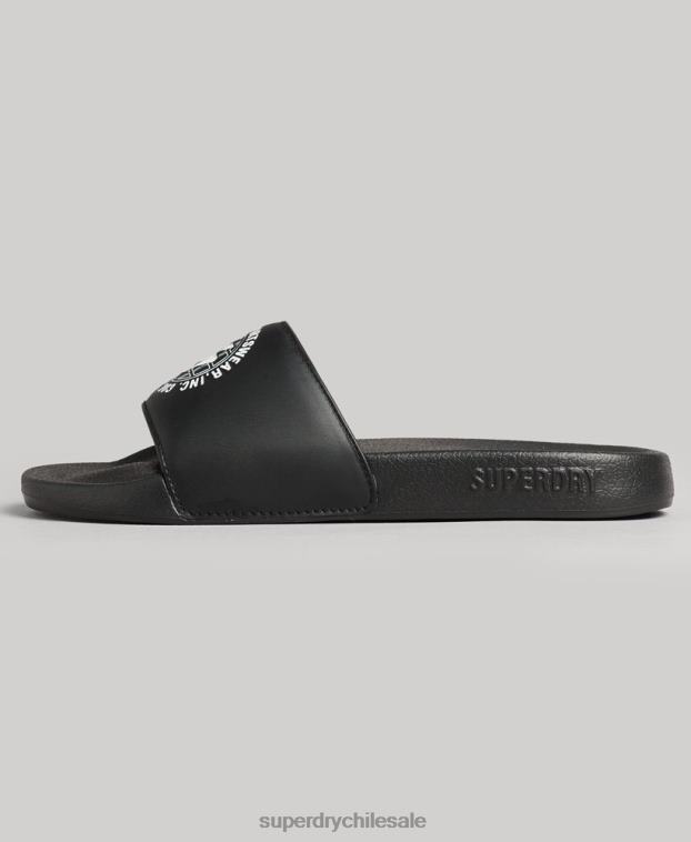 mujer Superdry negro deslizadores de piscina con código impreso 2R68Z4409
