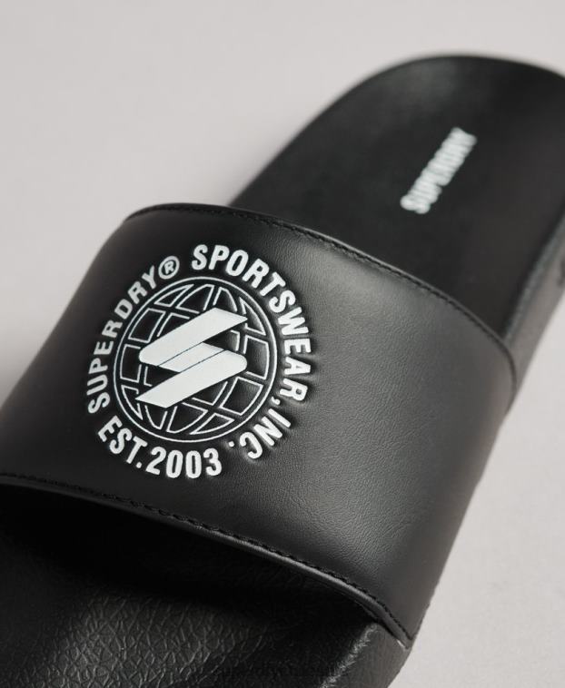 mujer Superdry negro deslizadores de piscina con código impreso 2R68Z4409