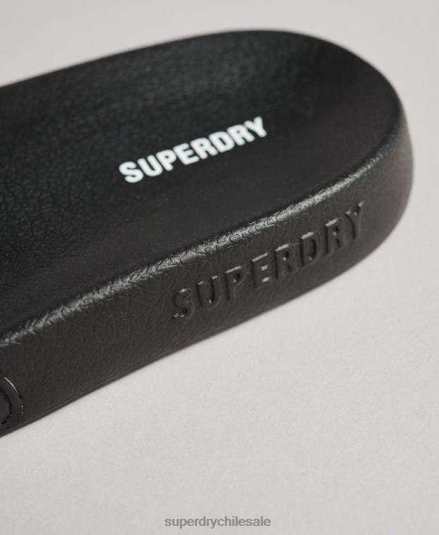 mujer Superdry negro deslizadores de piscina con código impreso 2R68Z4409