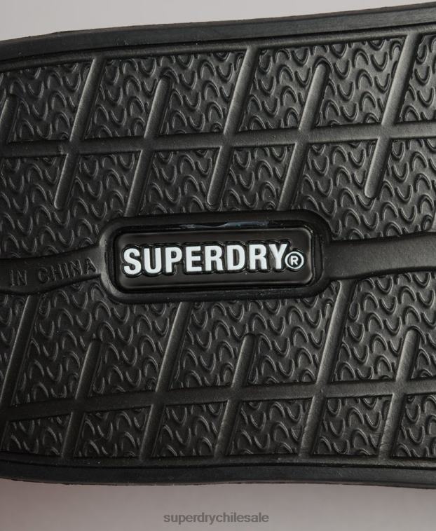 mujer Superdry negro deslizadores de piscina con código impreso 2R68Z4409